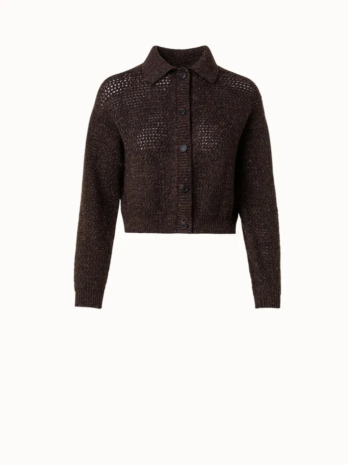 Cashmere Lurex Crochet Knit Cardigan Mocca Women Akris Knitwear