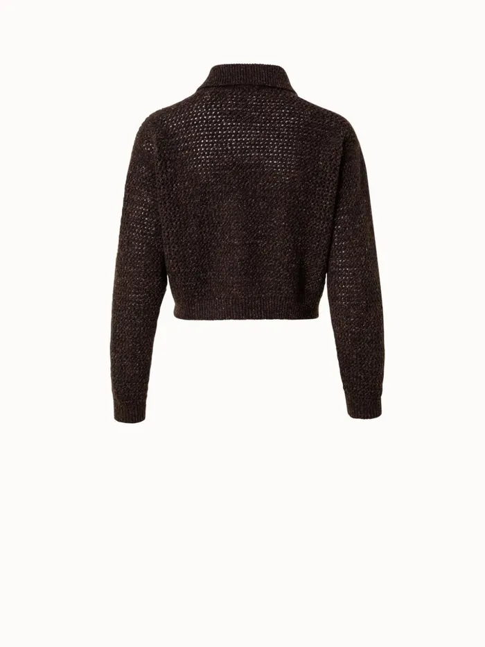 Cashmere Lurex Crochet Knit Cardigan Mocca Women Akris Knitwear