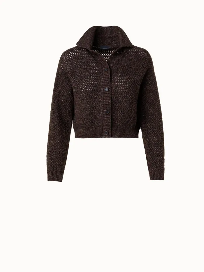 Cashmere Lurex Crochet Knit Cardigan Mocca Women Akris Knitwear