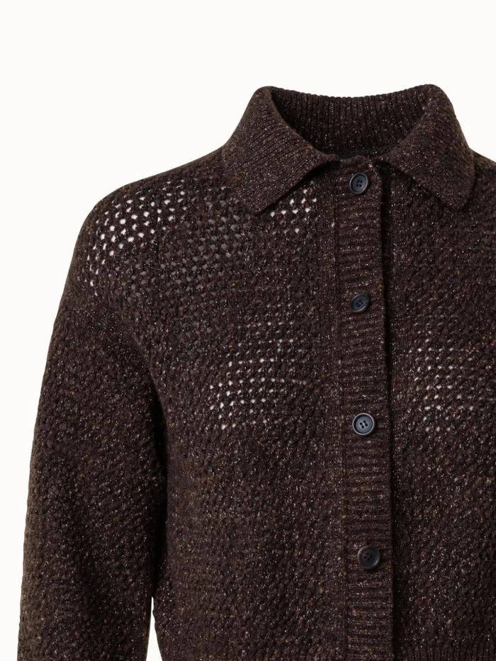 Cashmere Lurex Crochet Knit Cardigan Mocca Women Akris Knitwear