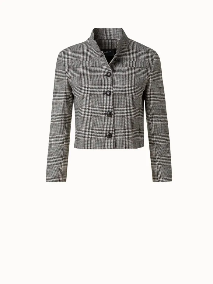 Cashmere Short Jacket With Prince Of Wales Check Greigeblack Women Akris Jackets