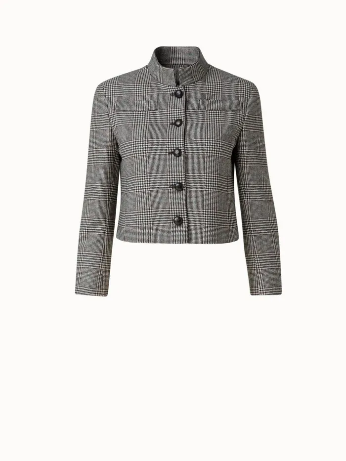 Cashmere Short Jacket With Prince Of Wales Check Greigeblack Women Akris Jackets