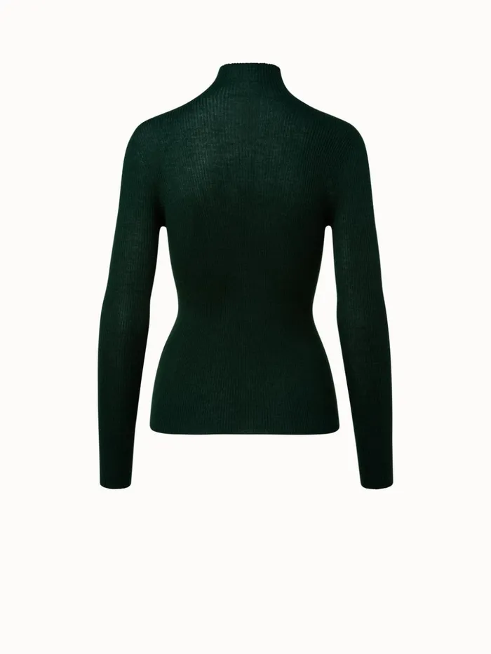 Cashmere Silk Fine Rib Mockneck Gallus Green Women Akris Cashmere