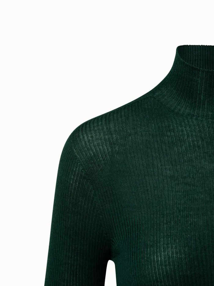 Cashmere Silk Fine Rib Mockneck Gallus Green Women Akris Cashmere