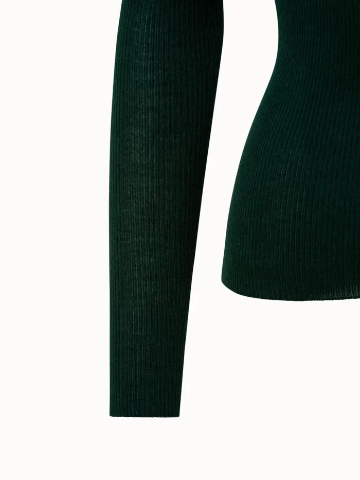Cashmere Silk Fine Rib Mockneck Gallus Green Women Akris Cashmere