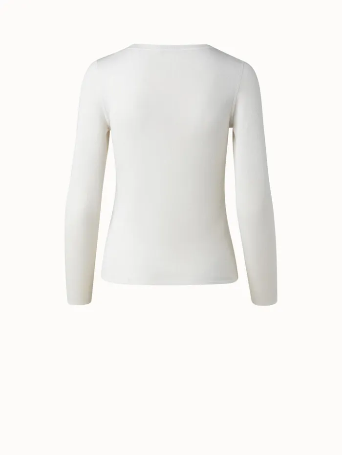 Cashmere Silk Fitted Scoop Neck Pullover Ecru Women Akris Cashmere