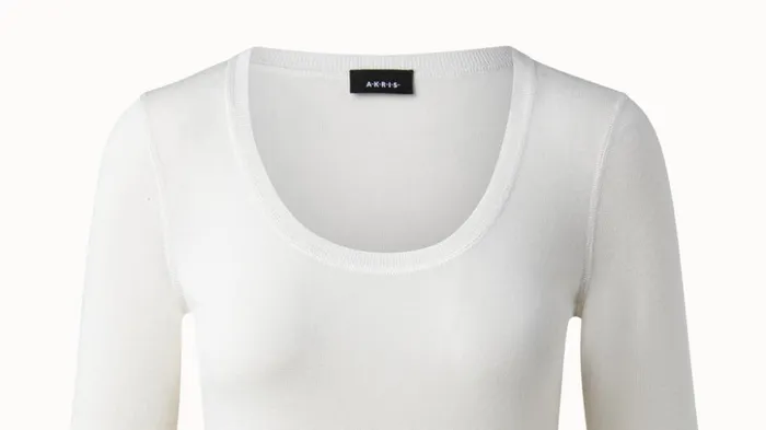 Cashmere Silk Fitted Scoop Neck Pullover Ecru Women Akris Cashmere