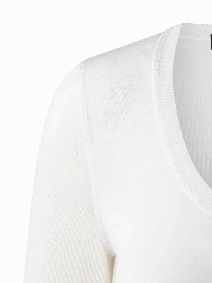 Cashmere Silk Fitted Scoop Neck Pullover Ecru Women Akris Cashmere