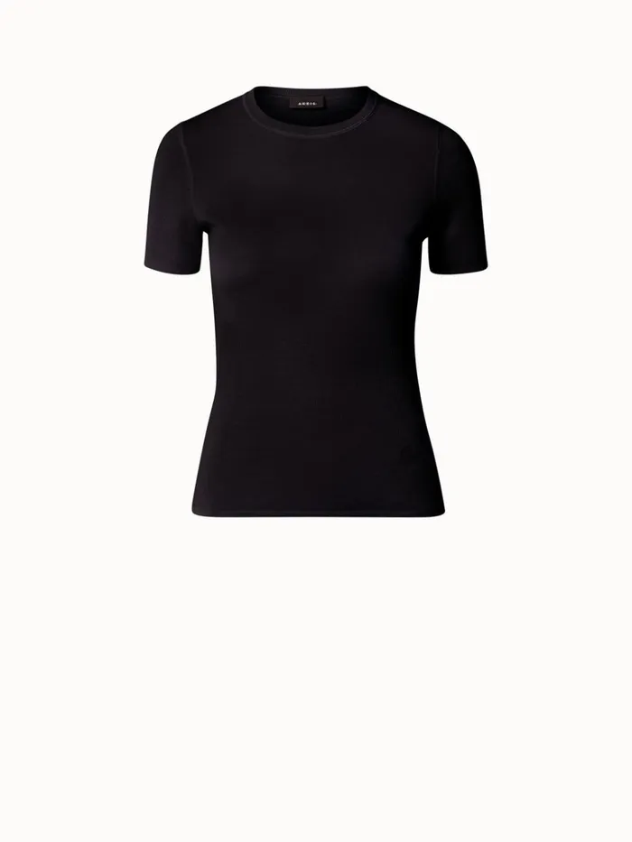 Cashmere Silk Knit Short Sleeve Pullover Navy Women Akris Knitwear