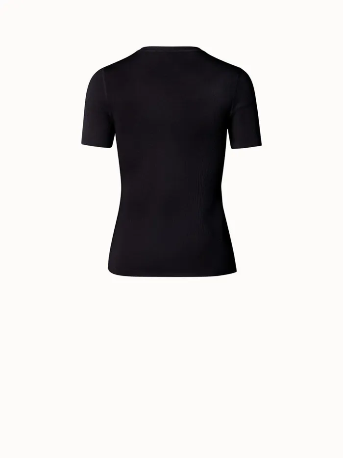 Cashmere Silk Knit Short Sleeve Pullover Navy Women Akris Knitwear