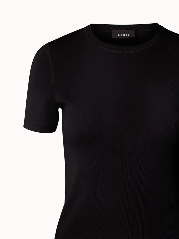 Cashmere Silk Knit Short Sleeve Pullover Navy Women Akris Knitwear