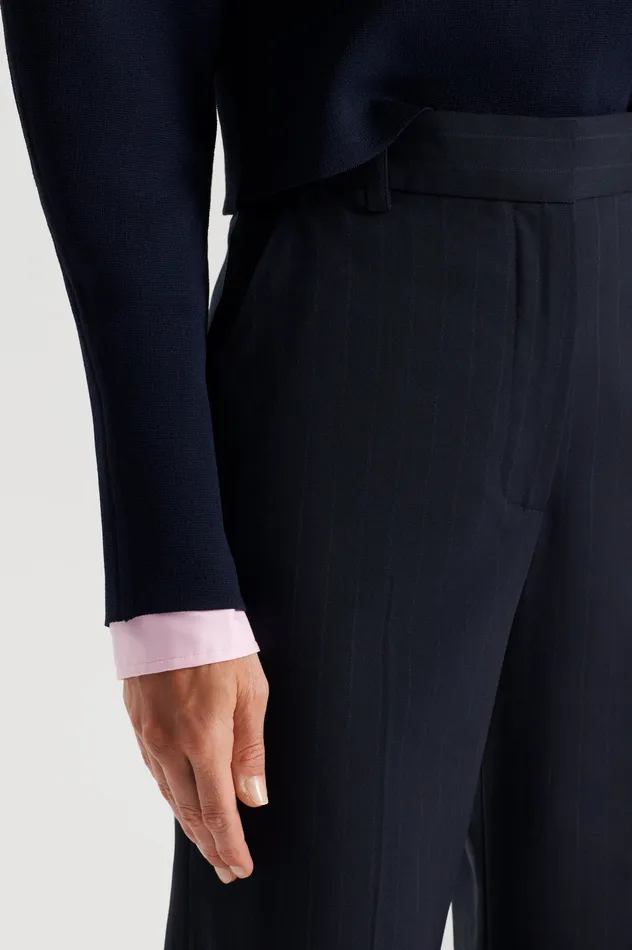 CHALK STRIPE TAILORED TROUSER NAVY Trousers Scanlan Theodore Women CHALK STRIPE TAILORED TROUSER NAVY Trousers Scanlan Theodore Women