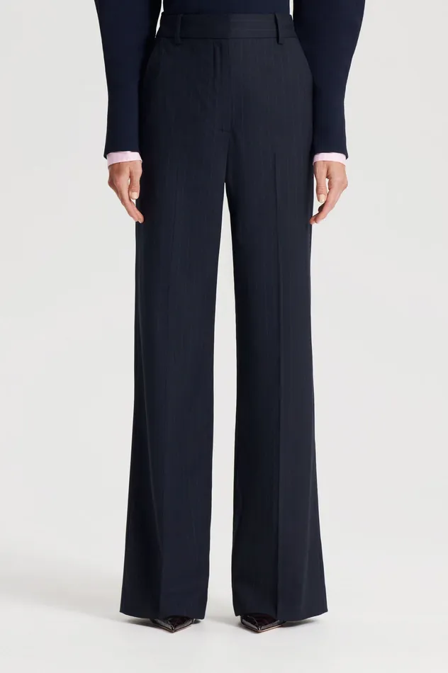 CHALK STRIPE TAILORED TROUSER NAVY Trousers Scanlan Theodore Women CHALK STRIPE TAILORED TROUSER NAVY Trousers Scanlan Theodore Women