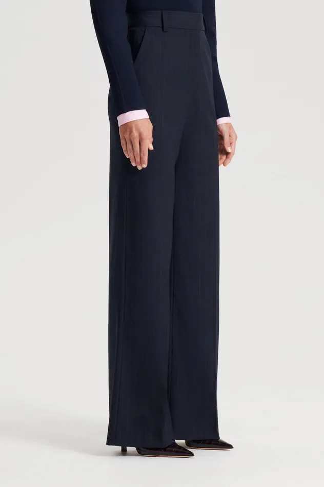 CHALK STRIPE TAILORED TROUSER NAVY Trousers Scanlan Theodore Women CHALK STRIPE TAILORED TROUSER NAVY Trousers Scanlan Theodore Women