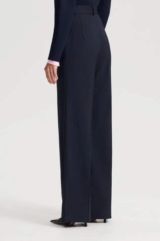 CHALK STRIPE TAILORED TROUSER NAVY Trousers Scanlan Theodore Women CHALK STRIPE TAILORED TROUSER NAVY Trousers Scanlan Theodore Women