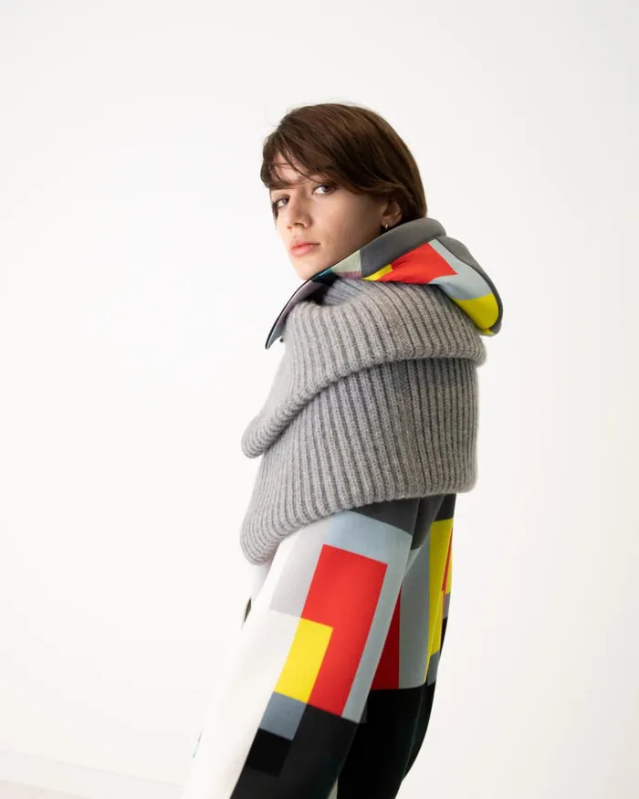 Chunky Cashmere Knit Scarf Smoke Women Akris Knitwear