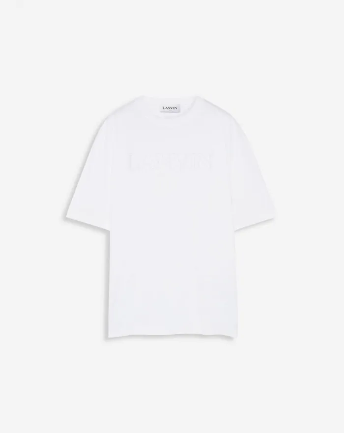 Classic Lanvin Paris Embroidered Tshirt Optical White Men Lanvin Tshirts and Polos