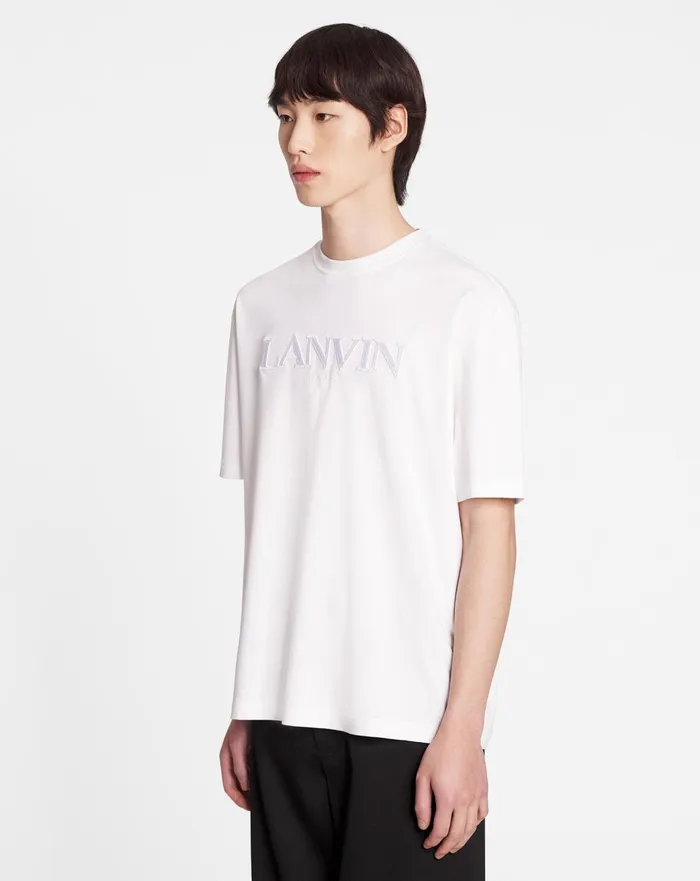 Classic Lanvin Paris Embroidered Tshirt Optical White Men Lanvin Tshirts and Polos