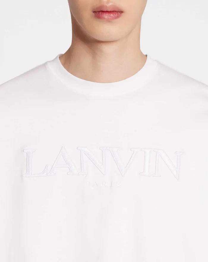 Classic Lanvin Paris Embroidered Tshirt Optical White Men Lanvin Tshirts and Polos