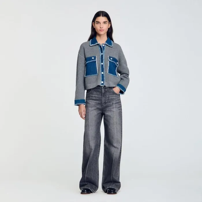 Coatigans Women SANDRO Denim And Knitwear Coatigan Grey