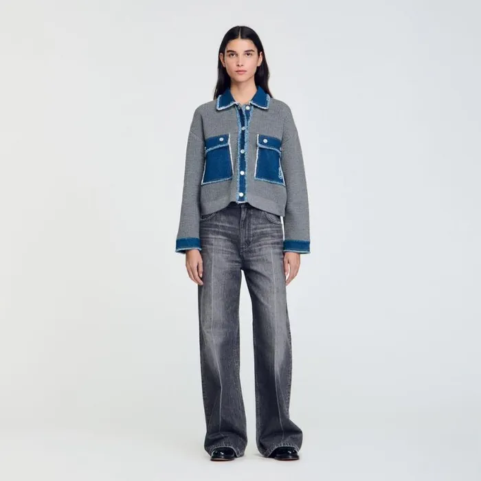 Coatigans Women SANDRO Denim And Knitwear Coatigan Grey