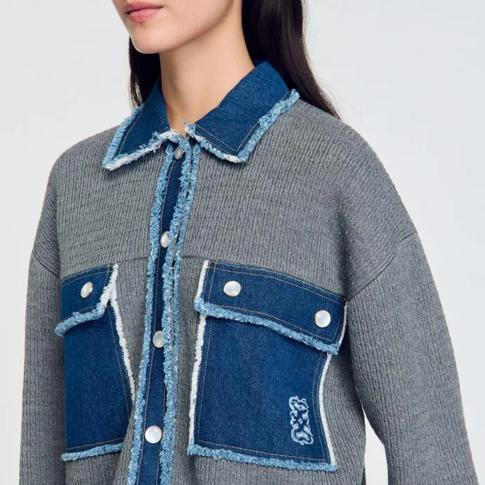 Coatigans Women SANDRO Denim And Knitwear Coatigan Grey