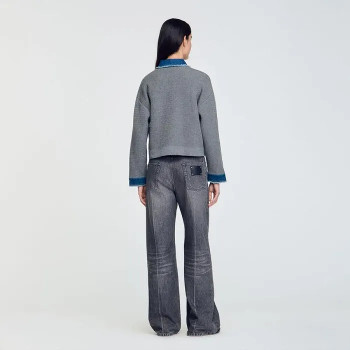 Coatigans Women SANDRO Denim And Knitwear Coatigan Grey