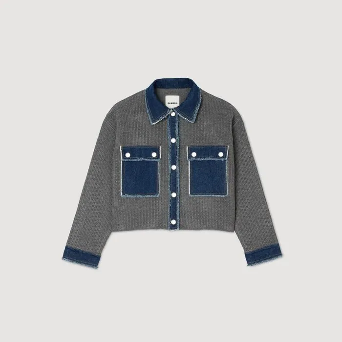 Coatigans Women SANDRO Denim And Knitwear Coatigan Grey