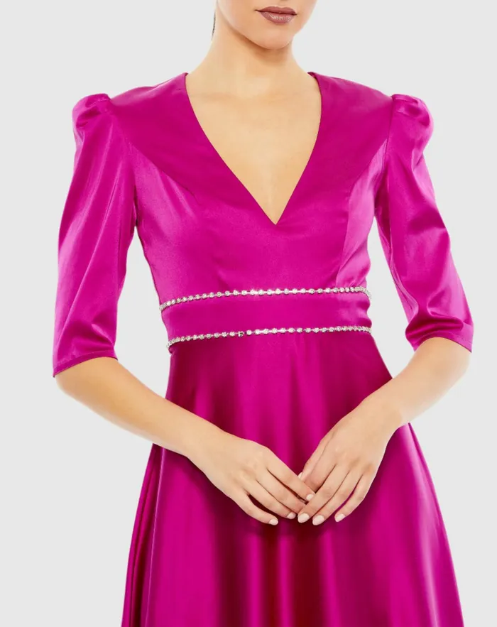 Cocktail Dresses Women Mac Duggal Satin Rhinestone Encrusted Puff Shoulder Dress Fuchsia Cocktail Dresses Women Mac Duggal Satin Rhinestone Encrusted Puff Shoulder Dress Fuchsia