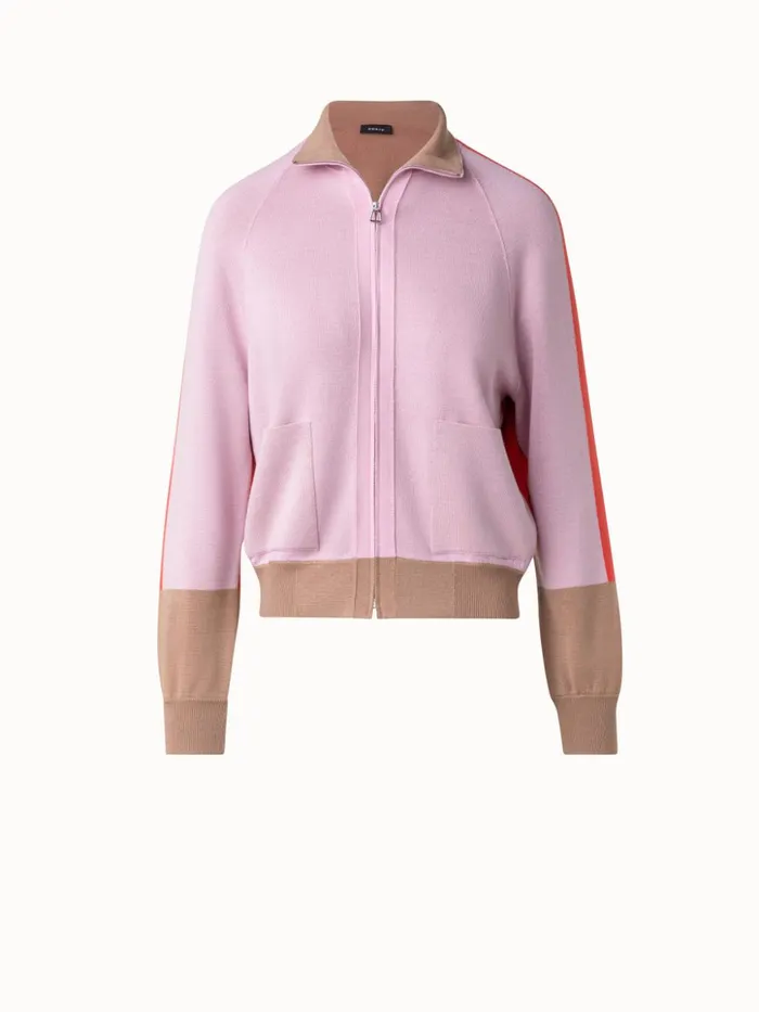 Color Block Wool Silk Stretch Cardigan Poppylotuschai Women Akris Knitwear