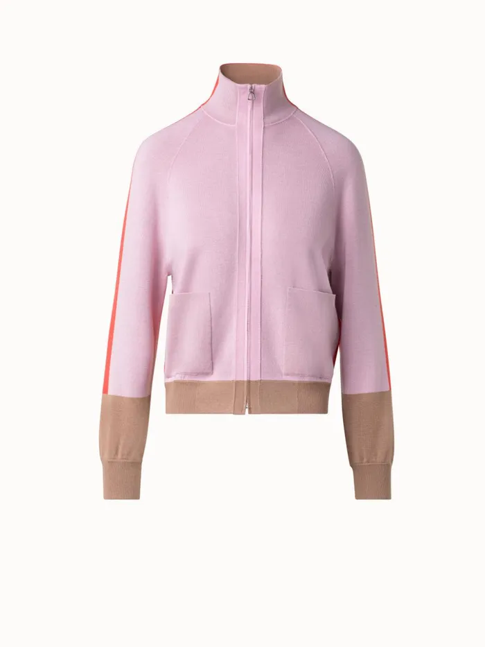 Color Block Wool Silk Stretch Cardigan Poppylotuschai Women Akris Knitwear