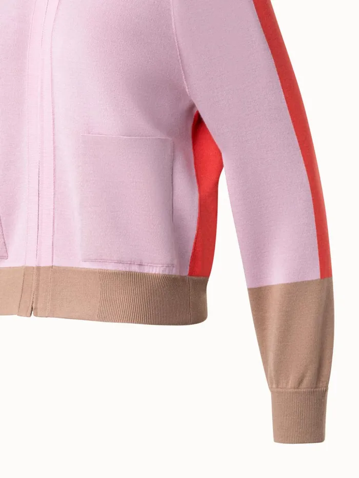 Color Block Wool Silk Stretch Cardigan Poppylotuschai Women Akris Knitwear