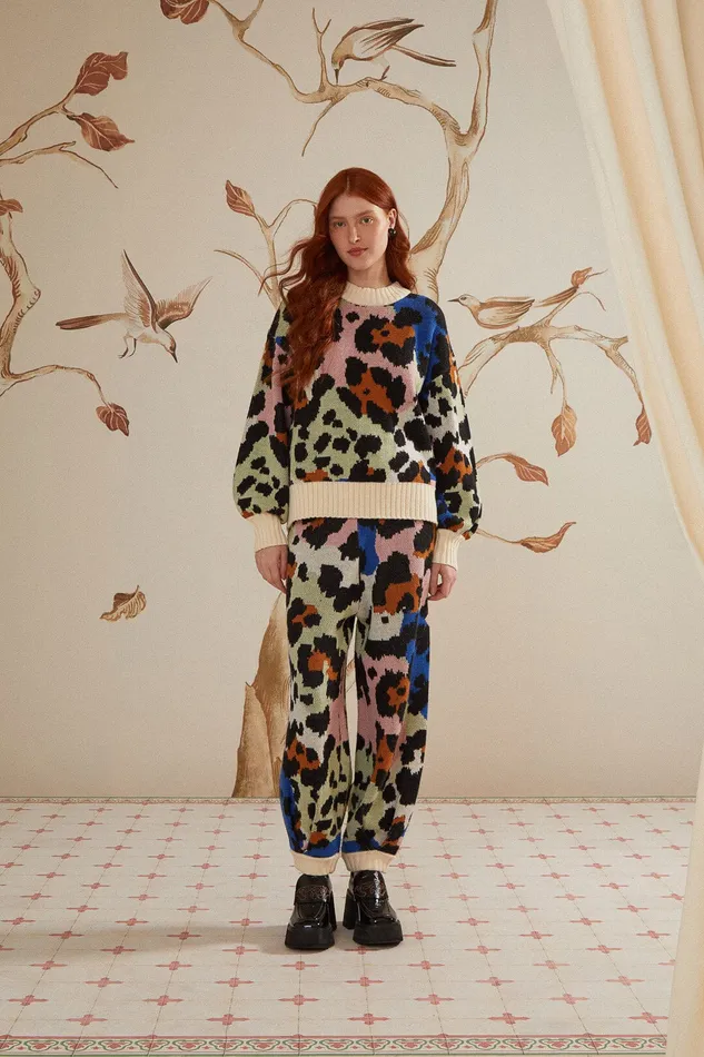 Colorful Leopard Knit Sweater Women Farm Rio Sweaters and Sweatshirts