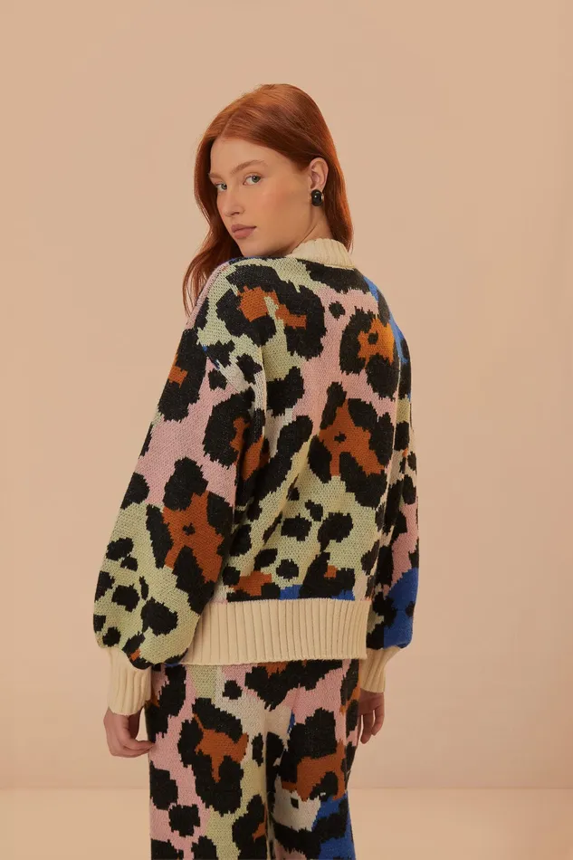 Colorful Leopard Knit Sweater Women Farm Rio Sweaters and Sweatshirts