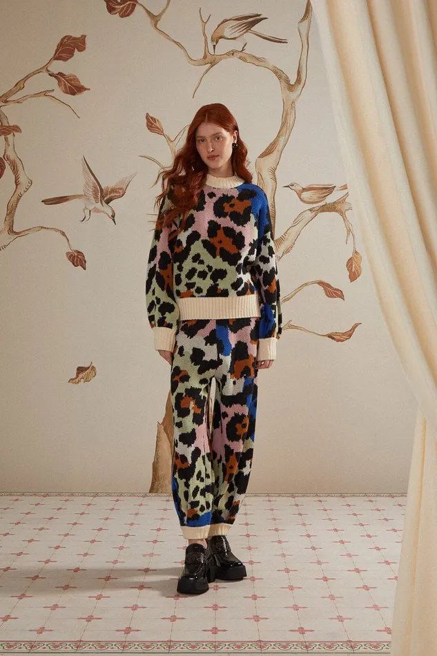Colorful Leopards Knit Pants Women Farm Rio Pants