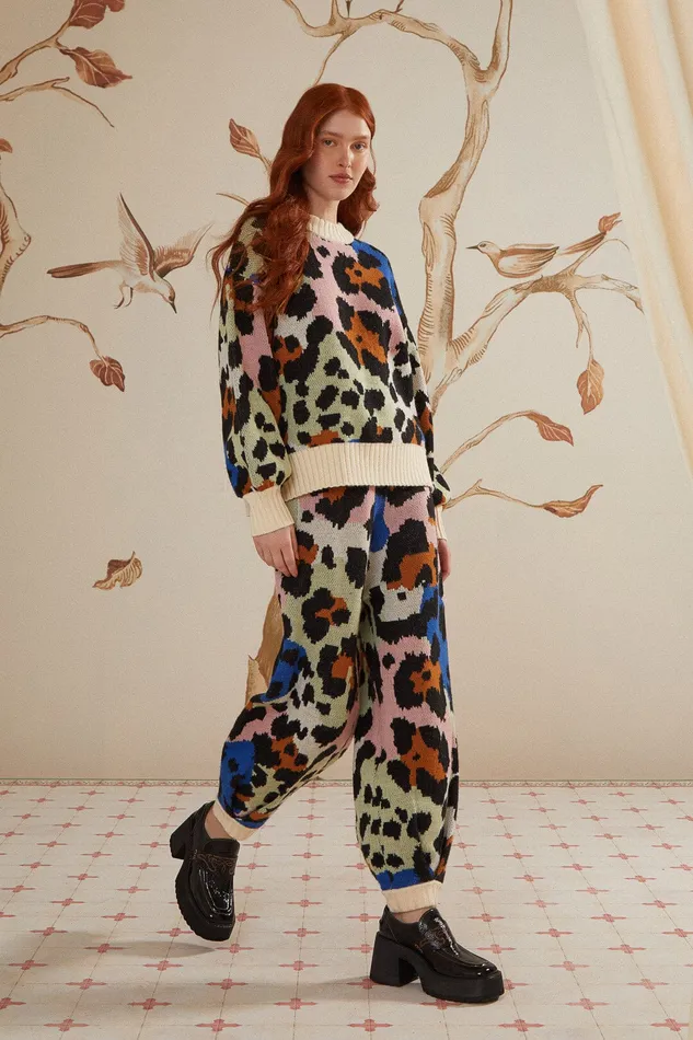 Colorful Leopards Knit Pants Women Farm Rio Pants