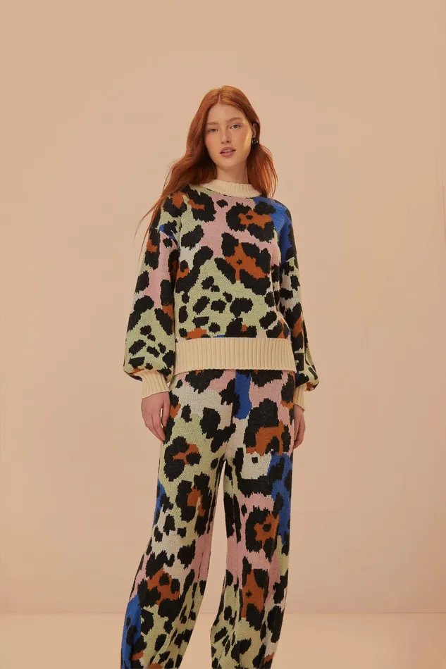 Colorful Leopards Knit Pants Women Farm Rio Pants