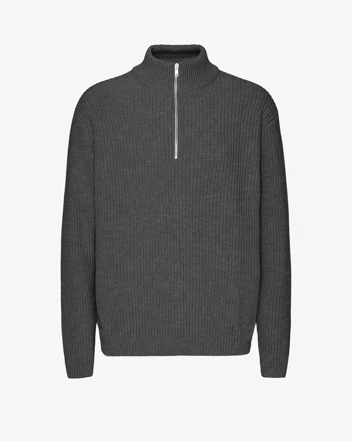 Colorfulstandard Merino Quarter Zip 8211 Lava Grey Men Knit Sweaters