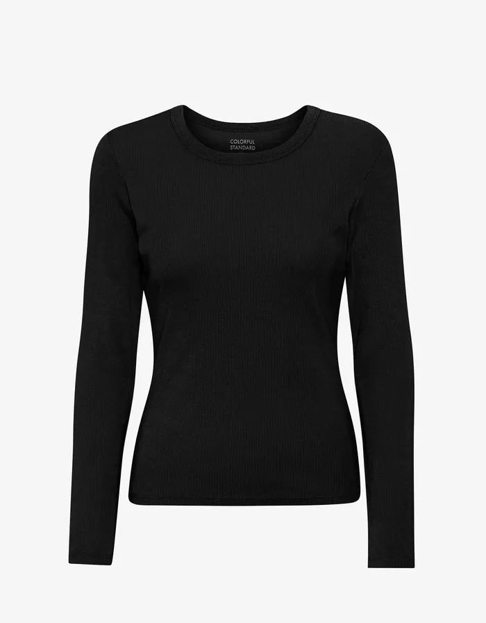 Colorfulstandard Women Organic Rib LS TShirt 8211 Deep Black Women Long Sleeve Tops