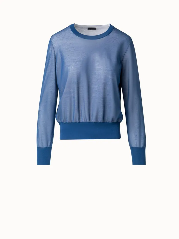 Cotton Blend Semi Sheer Knit Sweater Medium Denim Women Akris Knitwear