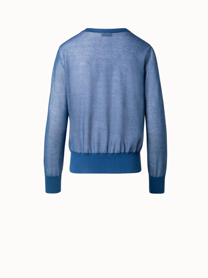 Cotton Blend Semi Sheer Knit Sweater Medium Denim Women Akris Knitwear
