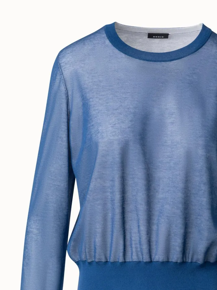 Cotton Blend Semi Sheer Knit Sweater Medium Denim Women Akris Knitwear