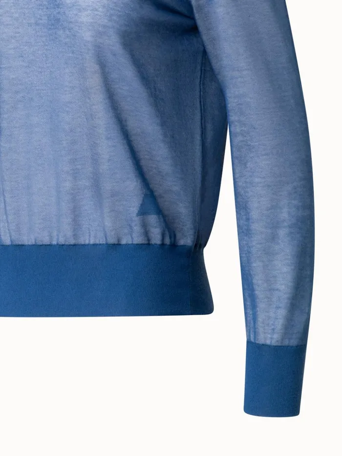 Cotton Blend Semi Sheer Knit Sweater Medium Denim Women Akris Knitwear