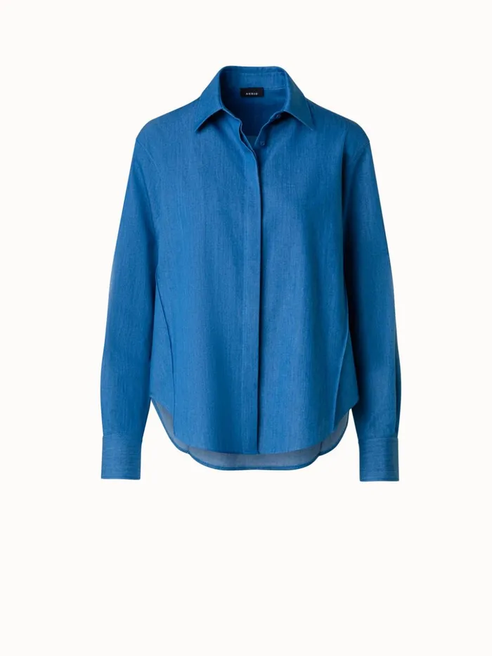 Cotton Denim Blouse Medium Denim Women Akris Blouses