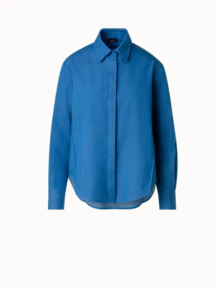 Cotton Denim Blouse Medium Denim Women Akris Blouses
