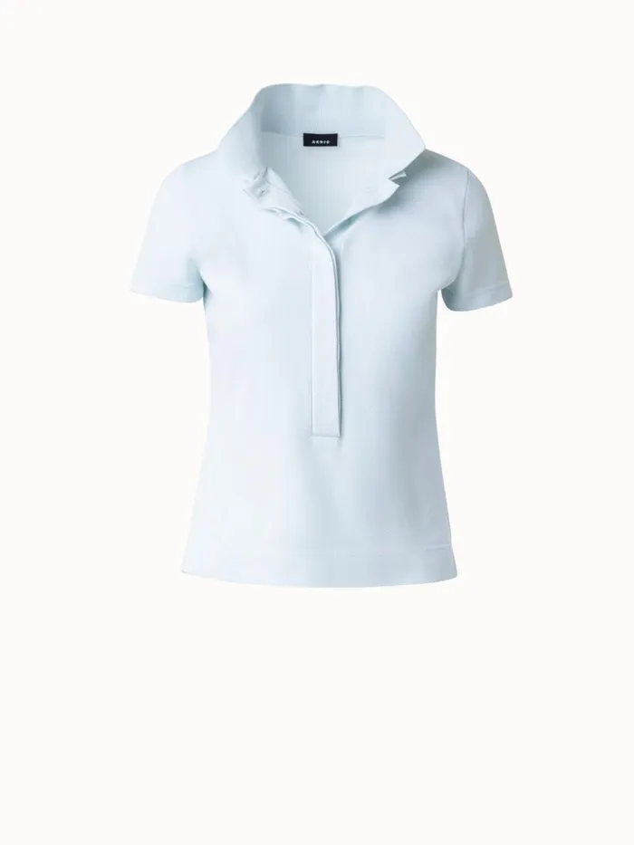Cotton Piqu Polo Shirt Bleached Denim Women Akris Knitwear