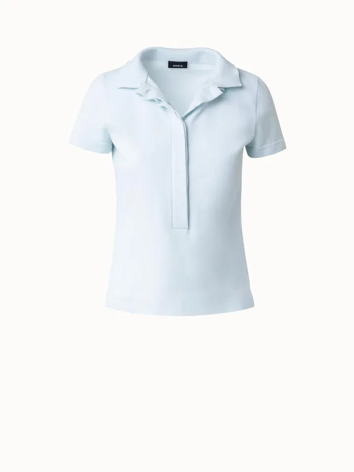 Cotton Piqu Polo Shirt Bleached Denim Women Akris Knitwear