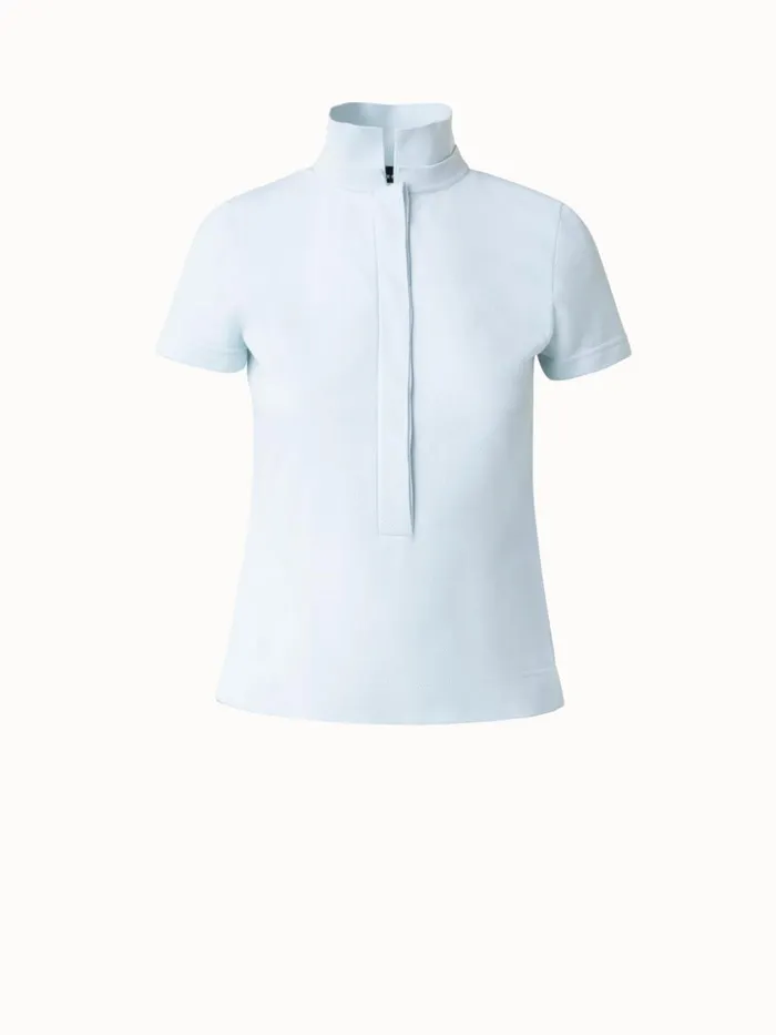 Cotton Piqu Polo Shirt Bleached Denim Women Akris Knitwear