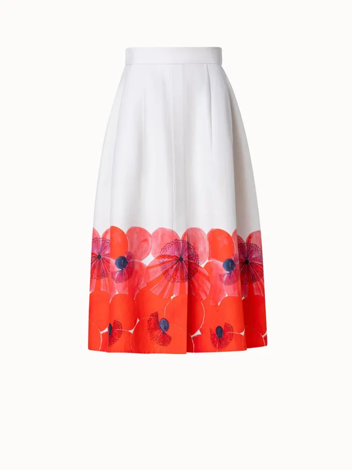 Cotton Silk DoubleFace Aline Skirt With Poppy Print Poppygreige Women Akris Skirts
