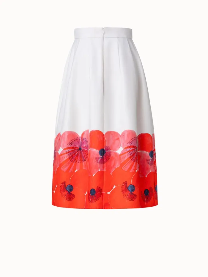 Cotton Silk DoubleFace Aline Skirt With Poppy Print Poppygreige Women Akris Skirts